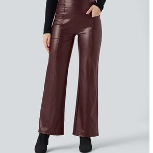 Halara High Waisted Tummy Control Fleece Lined Leather Flare Pants